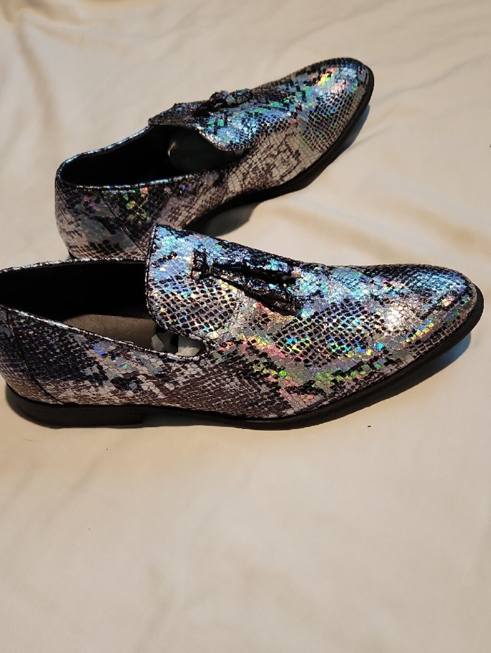 ASOS Men’s Holographic Snake-Print Slip-On Dress Shoes - Silver/Black Sz11🔥 - Picture 3 of 7